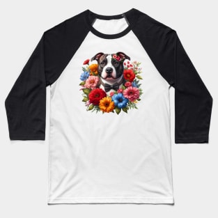 A staffordshire bull terrier decorated with beautiful colorful flowers. Baseball T-Shirt